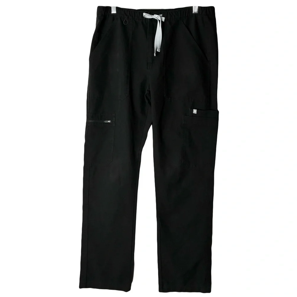 Figs Cairo Cargo Scrub Pants Men's Zipper Fly Button Closure 9 Pockets Black M